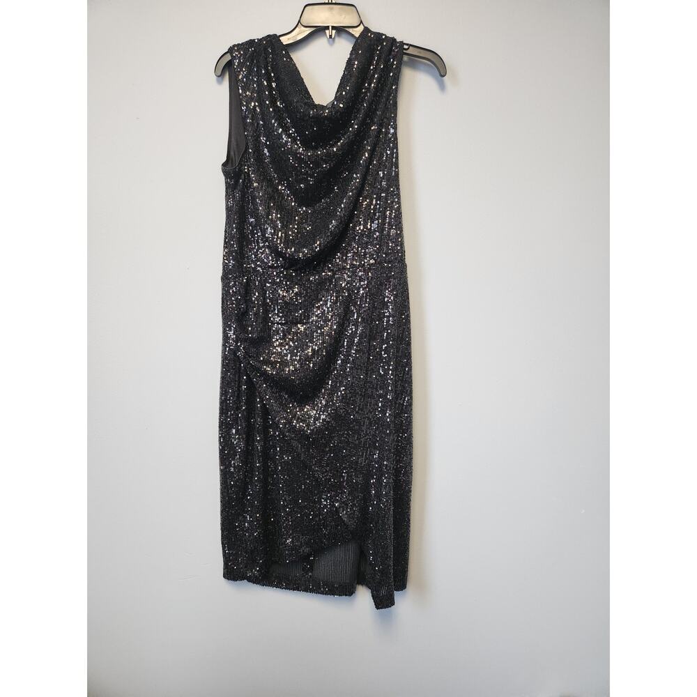 NWOT White House Black Market Sleeveless Sequin Draped Sheath Dress 14 Black